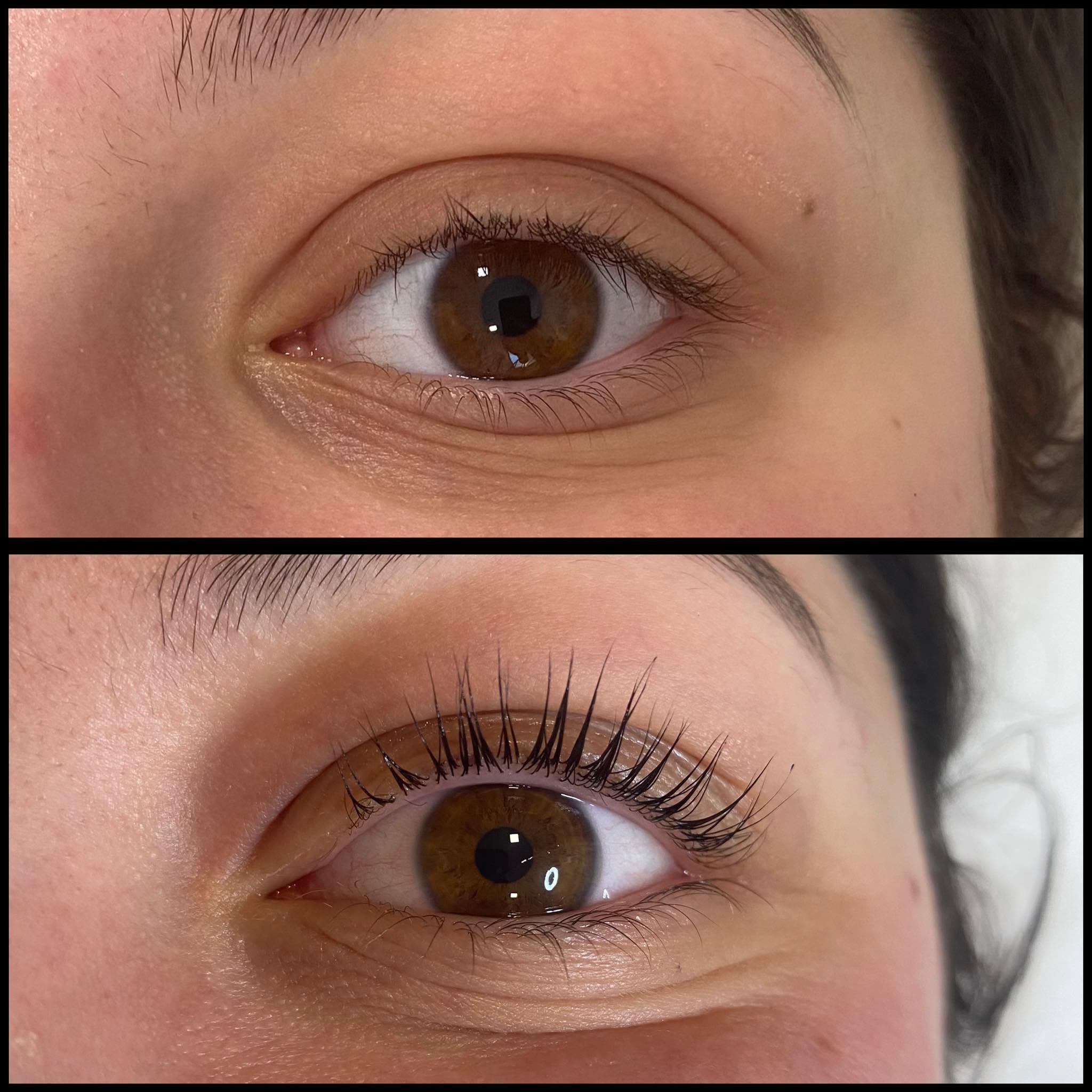 Prima e dopo di una laminazione ciglia